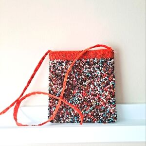 Crossbody Beaded zipper purse /bag in orange